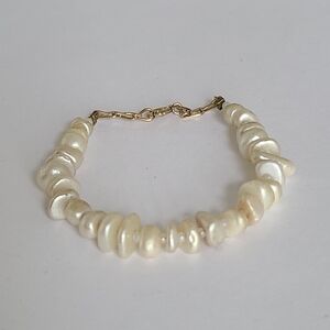Vintage Gold Tone Boho Luxury Asymmetrical Freshwater Pearl Beaded Bracelet